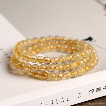 Golden hair crystal bracelet 6mm, quadruple magic, peace and fortune, self-confidence and sleep, good luck