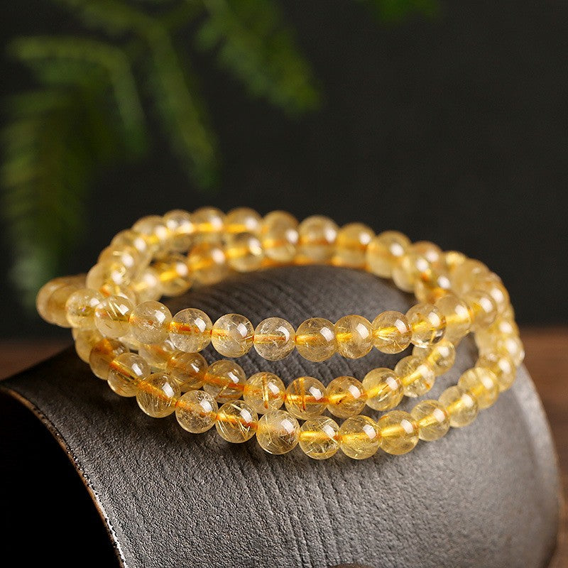 Golden hair crystal bracelet 6mm, quadruple magic, peace and fortune, self-confidence and sleep, good luck