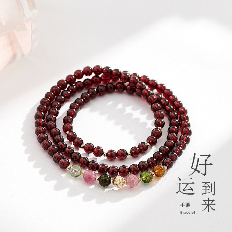 Garnet bracelet for women, tourmaline crystal, 4.5mm