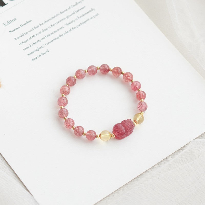 Strawberry Quartz Pixiu Rose Crystal Bracelet 6mm