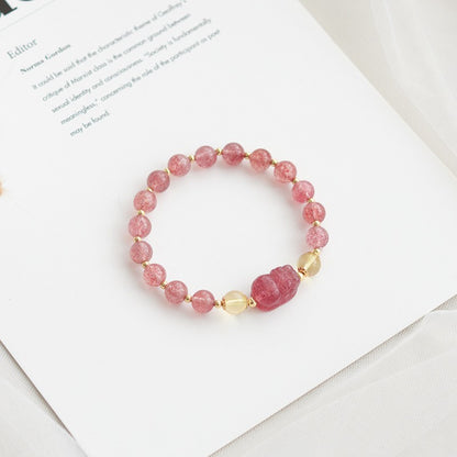 Strawberry Quartz Pixiu Rose Crystal Bracelet 6mm