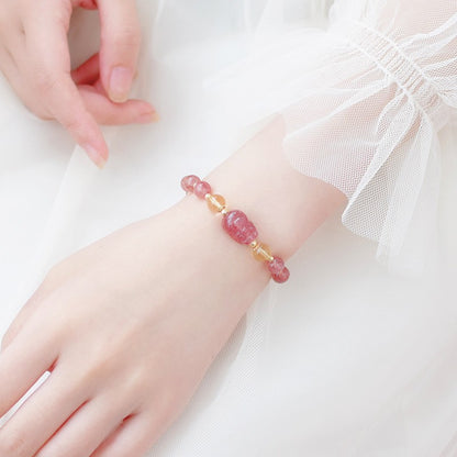 Strawberry Quartz Pixiu Rose Crystal Bracelet 6mm