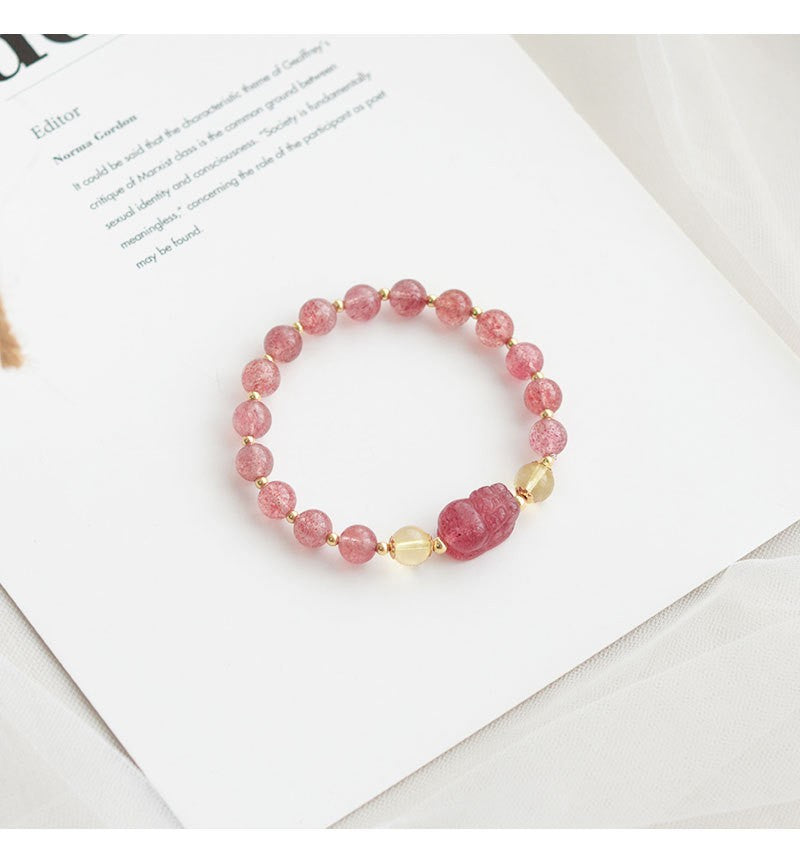 Strawberry Quartz Pixiu Rose Crystal Bracelet 6mm