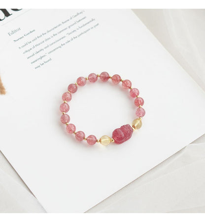 Strawberry Quartz Pixiu Rose Crystal Bracelet 6mm