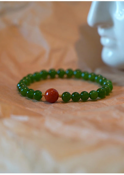 Hetian Jade Jade 14K Gold Bracelet 8mm