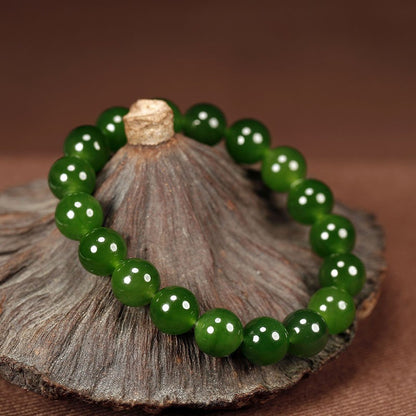 Hetian Jade Bracelet Women's Spinach Green Bracelet 10mm