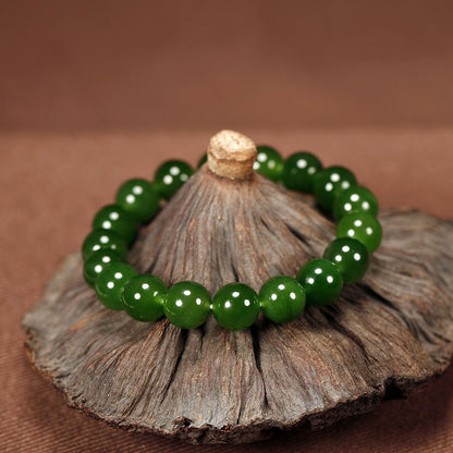 Hetian Jade Bracelet Women's Spinach Green Bracelet 10mm