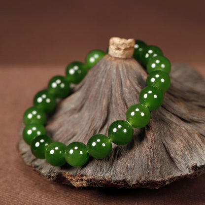 Hetian Jade Bracelet Women's Spinach Green Bracelet 10mm