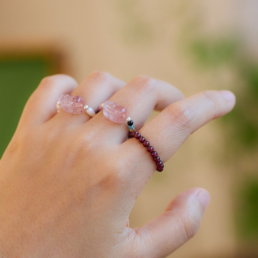 Tourmaline Pixiu Garnet Good Luck Peach Blossom Ring