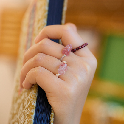 Tourmaline Pixiu Garnet Good Luck Peach Blossom Ring