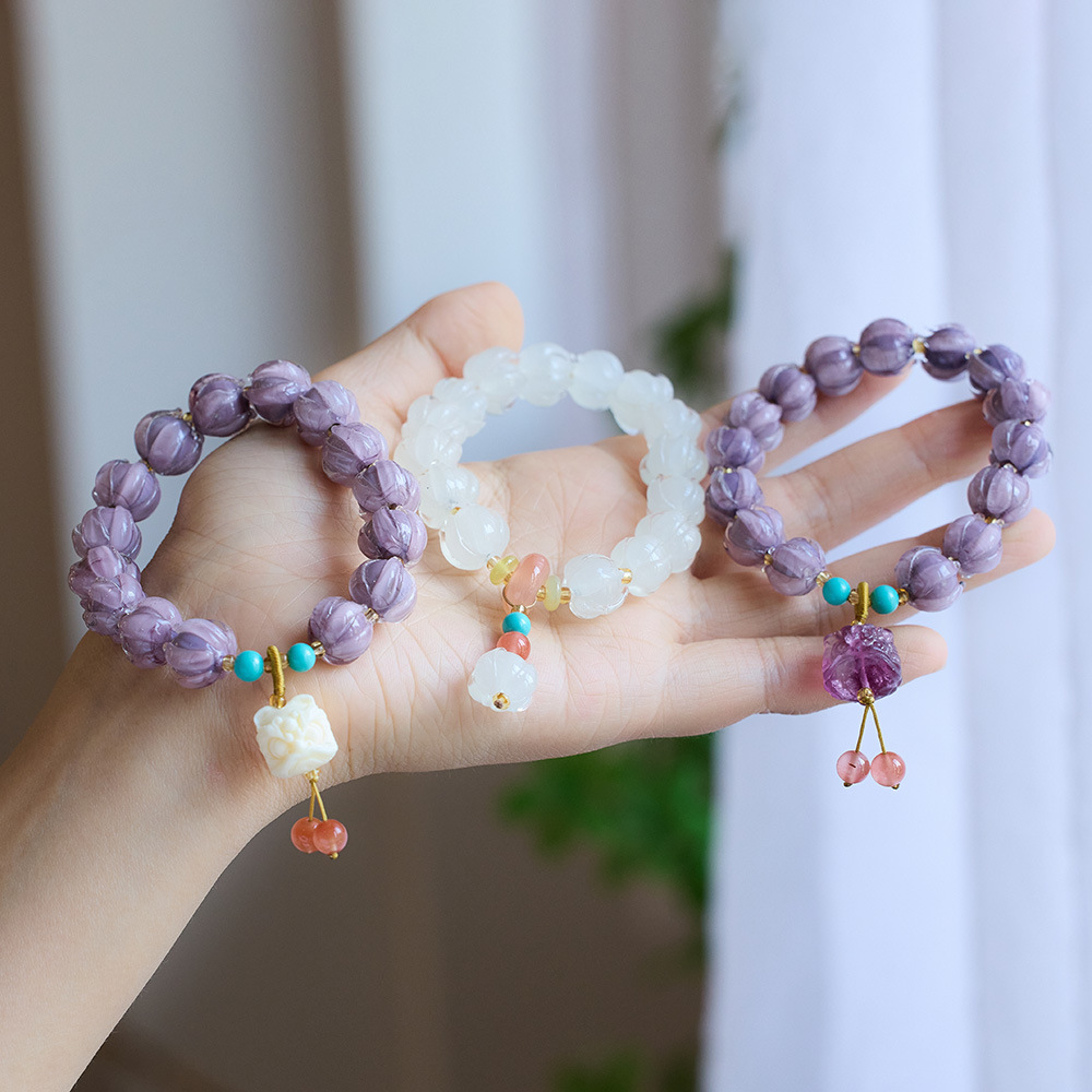 Mountain purple glass lotus firefly imitation ivory lion bracelet