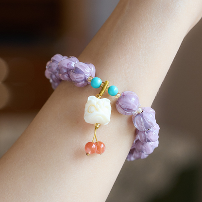 Mountain purple glass lotus firefly imitation ivory lion bracelet