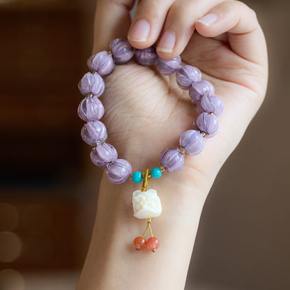 Mountain purple glass lotus firefly imitation ivory lion bracelet