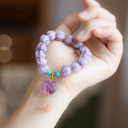 Mountain purple glass lotus firefly imitation ivory lion bracelet