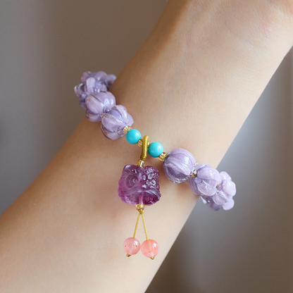 Mountain purple glass lotus firefly imitation ivory lion bracelet