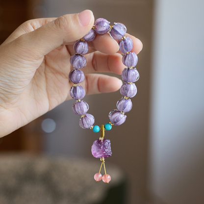 Mountain purple glass lotus firefly imitation ivory lion bracelet