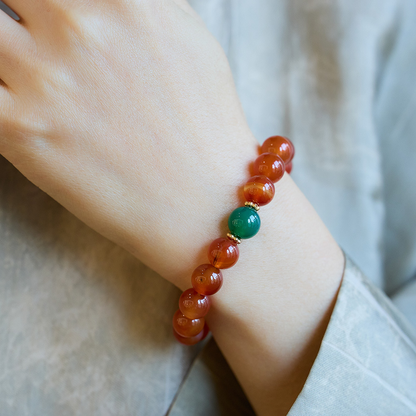 Red agate cat's eye stone beaded bracelet