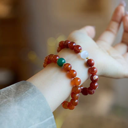 Red agate cat's eye stone beaded bracelet