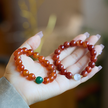 Red agate cat's eye stone beaded bracelet