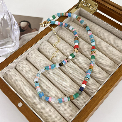 High-grade natural stone beaded colorful dopamine clavicle necklace