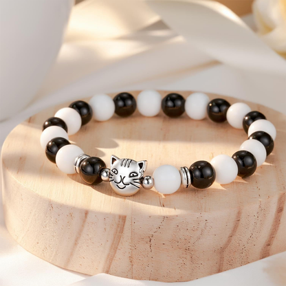 Natural cat's eye lucky cat beaded bracelet