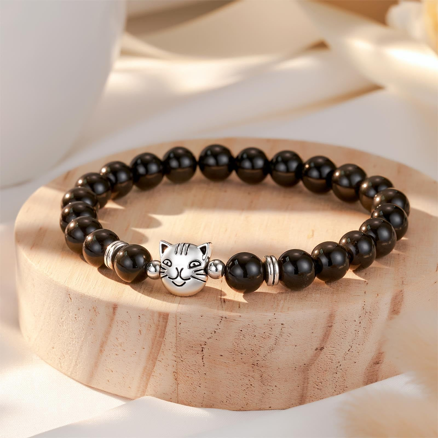 Natural cat's eye lucky cat beaded bracelet