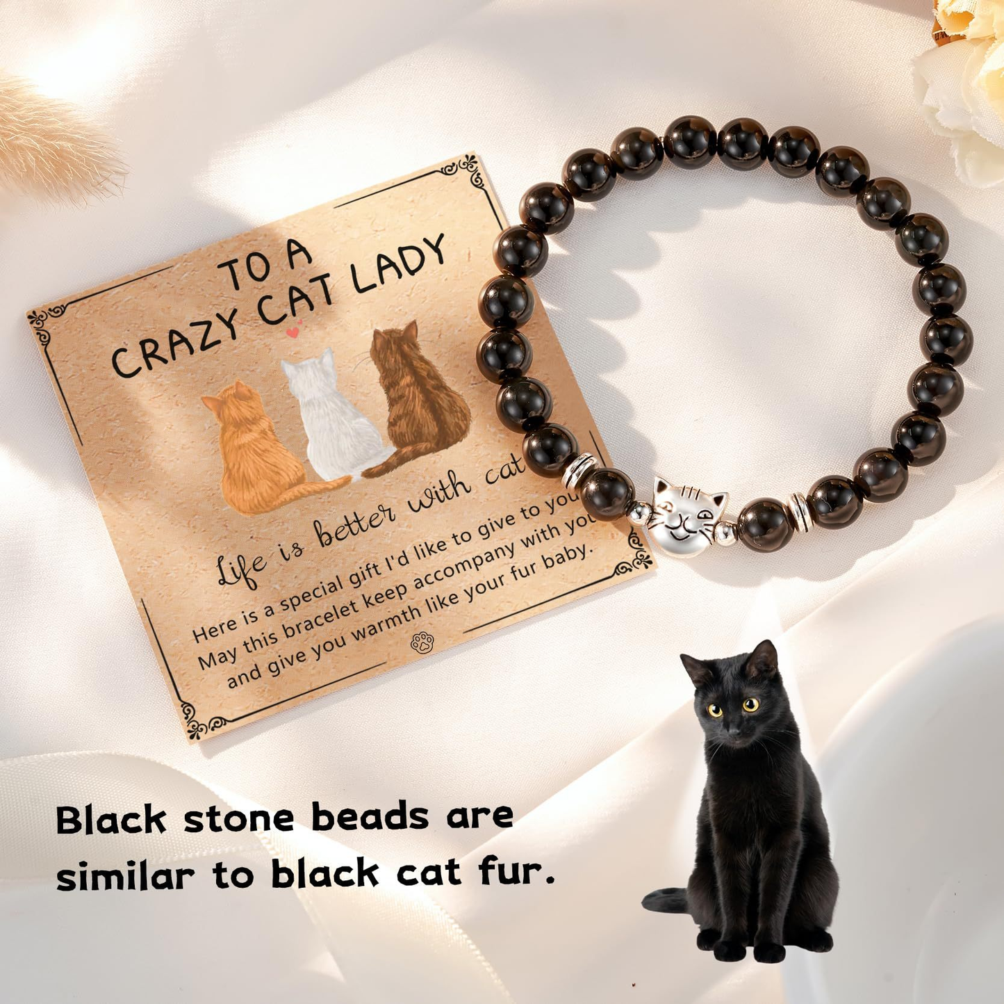 Natural cat's eye lucky cat beaded bracelet