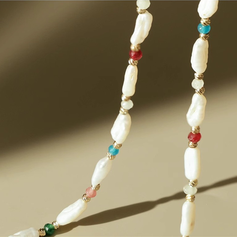 Baroque Shaped Pearl and Stone Necklace