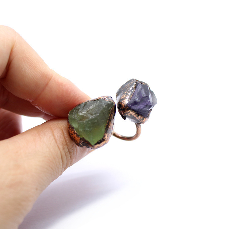 Medieval vintage purple fluorite raw stone ring