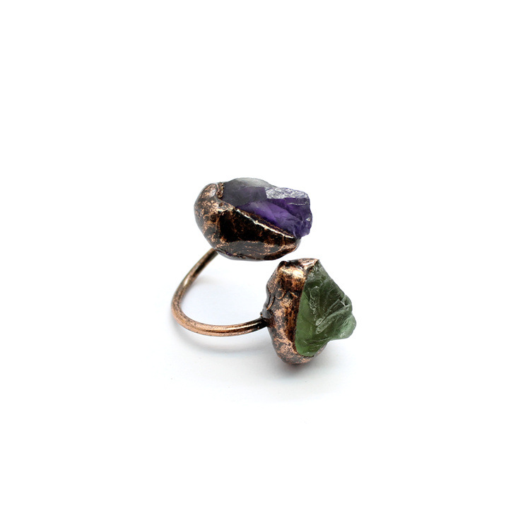 Medieval vintage purple fluorite raw stone ring