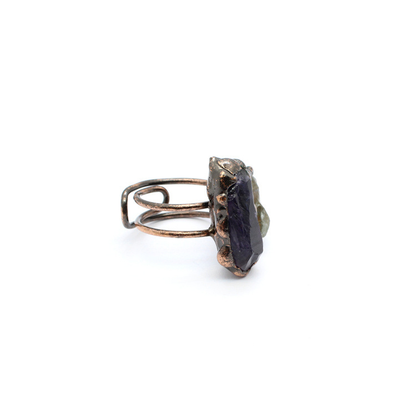 Medieval vintage purple fluorite raw stone ring