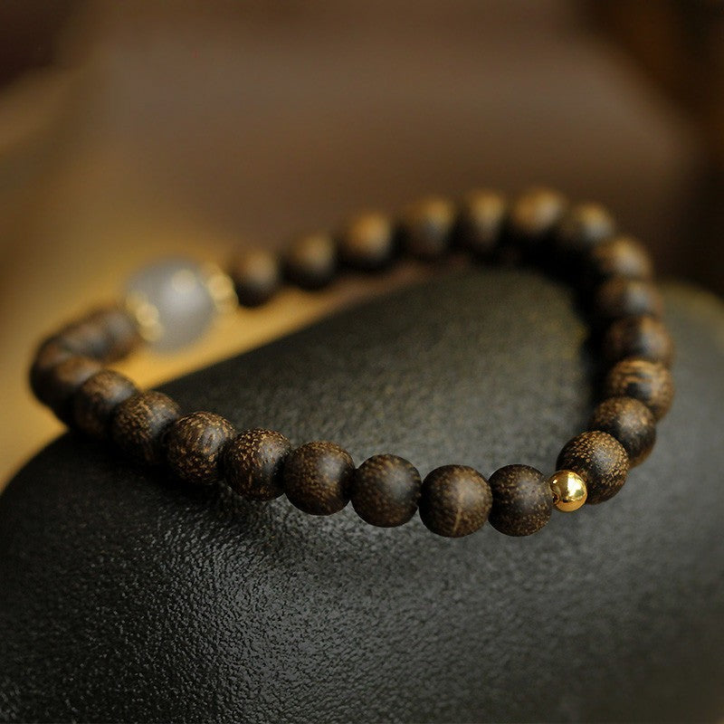 Handmade agarwood single ring with Hetian jade bracelet