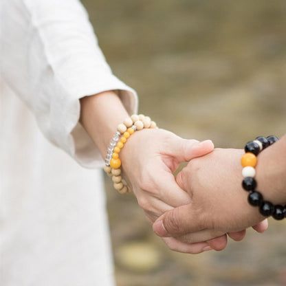 Liudao Wood Paired with Honey Wax White Crystal Bracelet 8mm