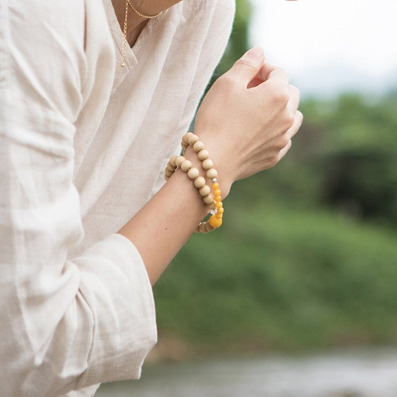 Liudao Wood Paired with Honey Wax White Crystal Bracelet 8mm