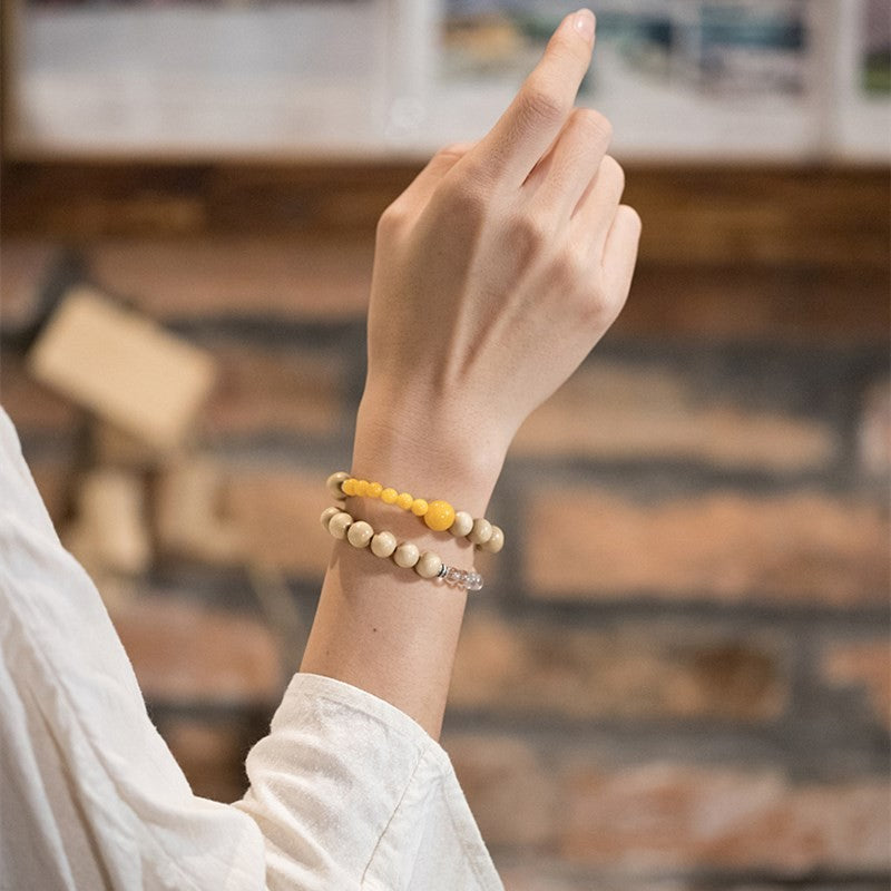 Liudao Wood Paired with Honey Wax White Crystal Bracelet 8mm