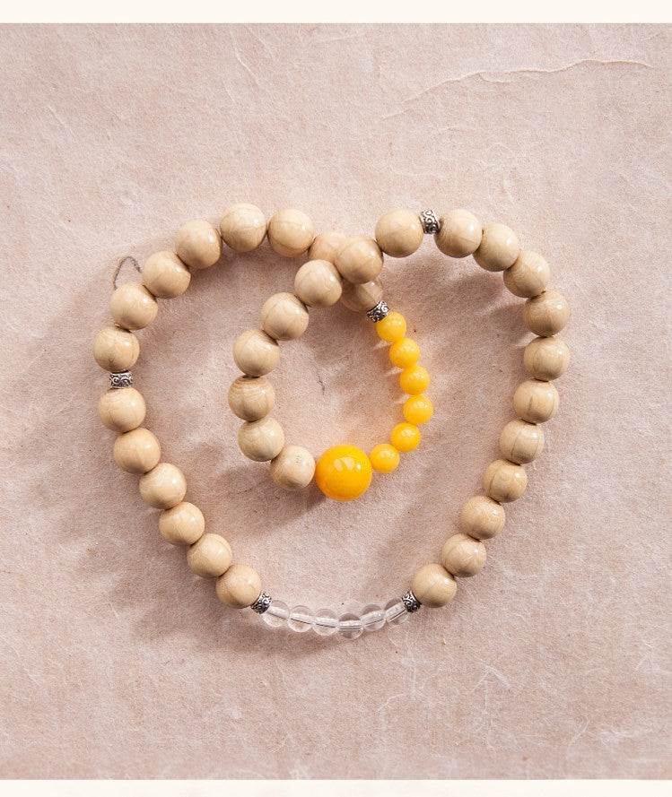 Liudao Wood Paired with Honey Wax White Crystal Bracelet 8mm