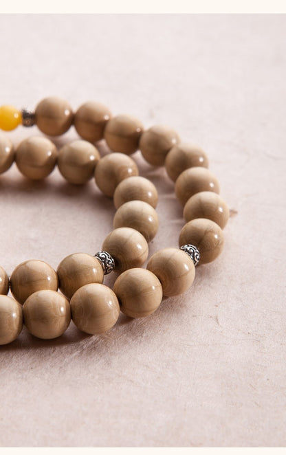 Liudao Wood Paired with Honey Wax White Crystal Bracelet 8mm