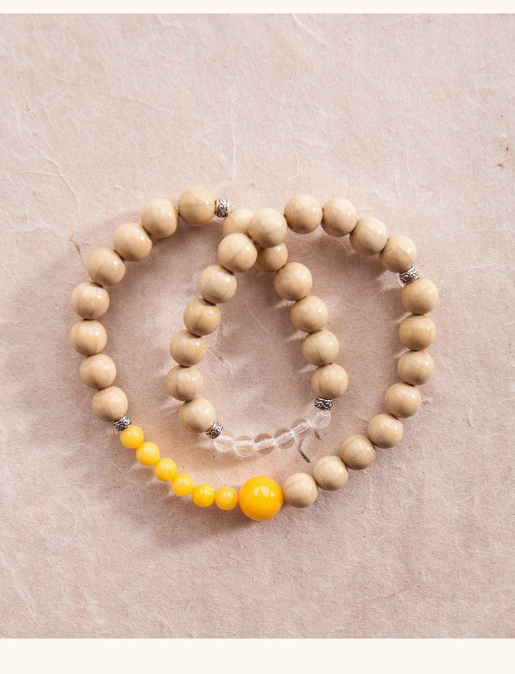 Liudao Wood Paired with Honey Wax White Crystal Bracelet 8mm