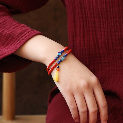 Cinnabar with beeswax lotus bead bracelet 5mm