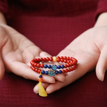 Cinnabar with beeswax lotus bead bracelet 5mm