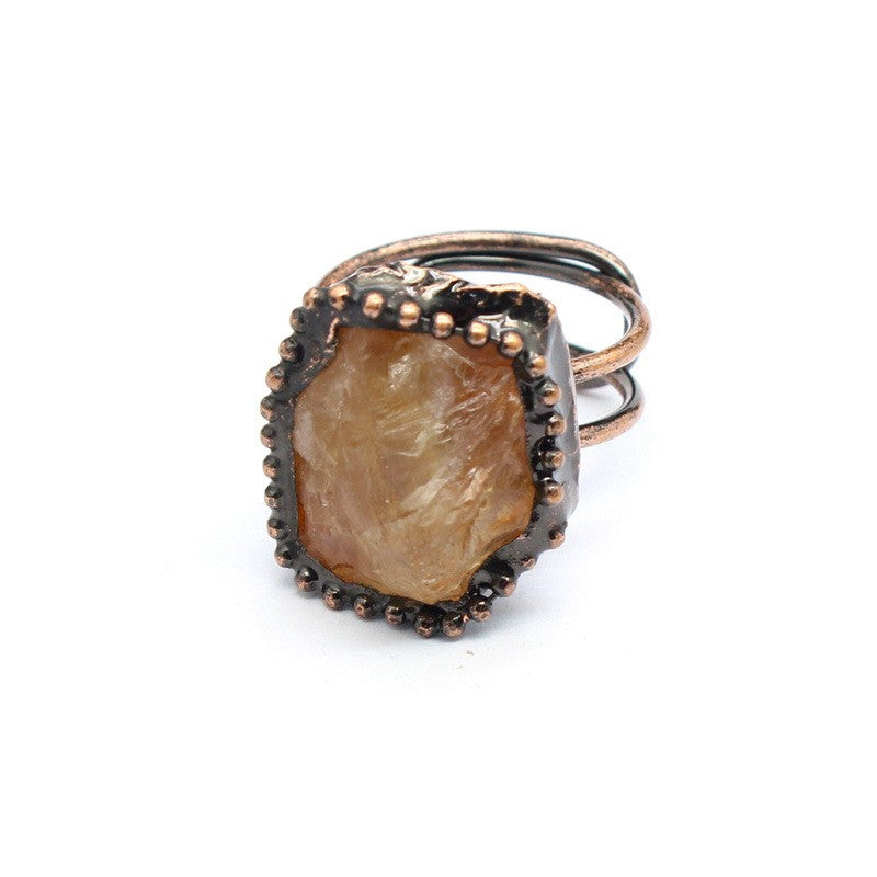 Natural stone personality retro raw stone ring