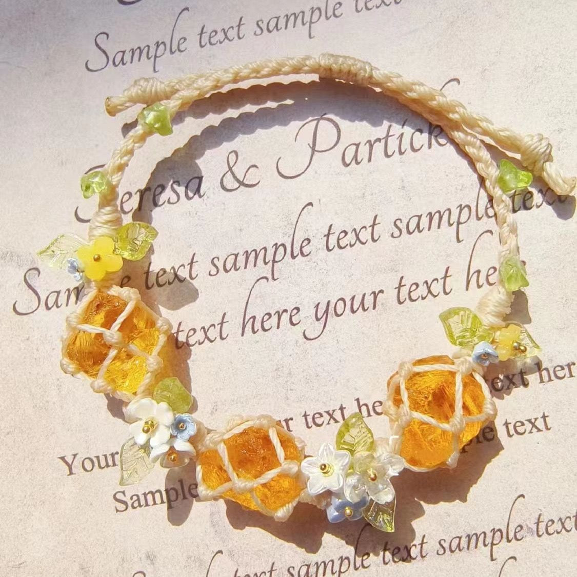 Orange Gummy Forest Yellow Glaze Purely Hand-woven Net Bag Bracelet