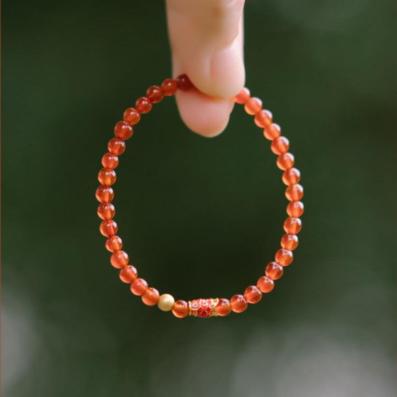 Red agate 3-4mm round bead bracelet