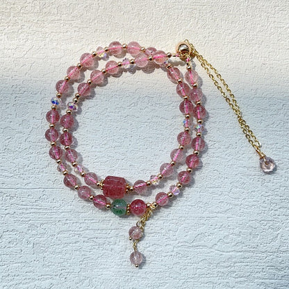 Strawberry Quartz Double Circle Bracelet