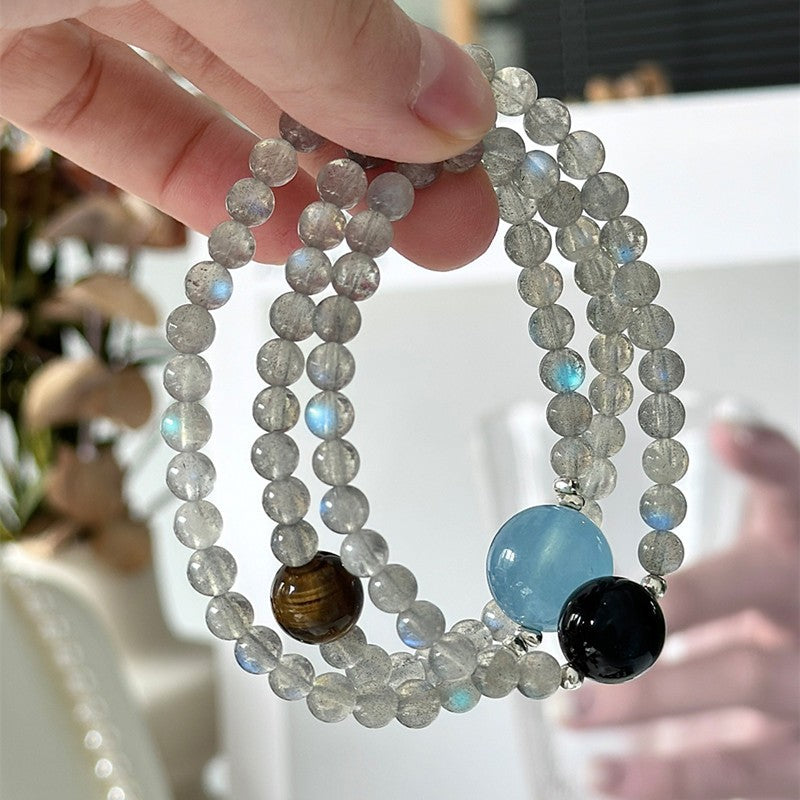 Moonstone with blue tiger eye crystal bracelet 7mm