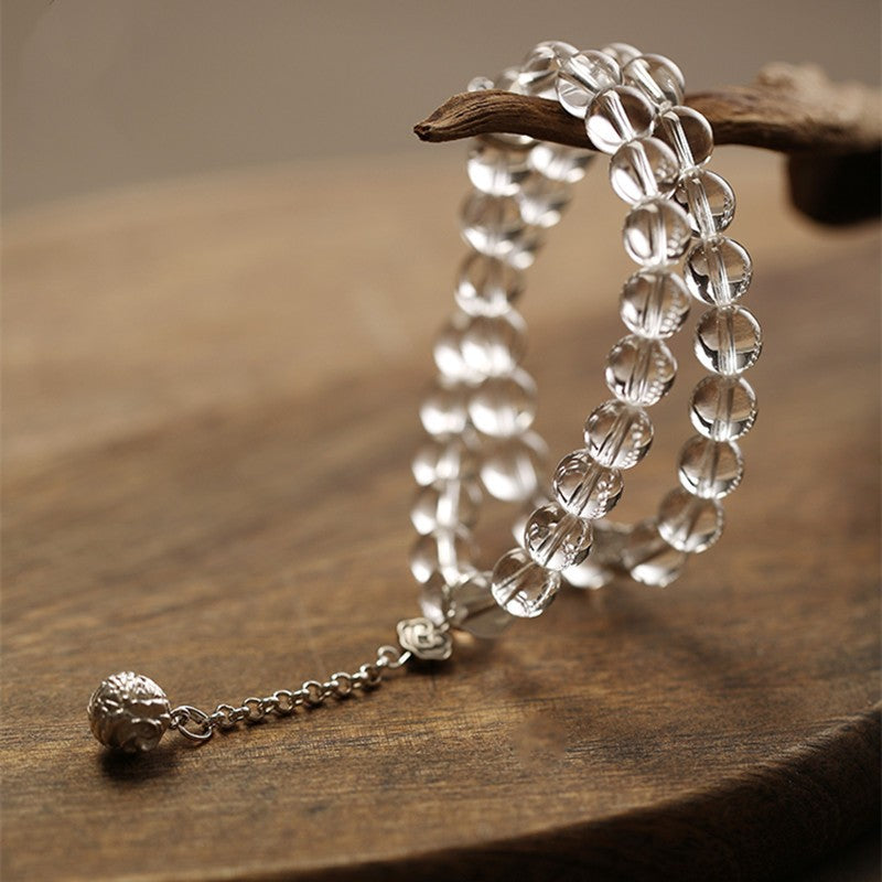 White crystal with silver accessories double loop bracelet 8mm