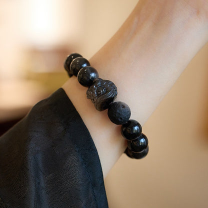 Natural Lion Meteorite Obsidian Bracelet