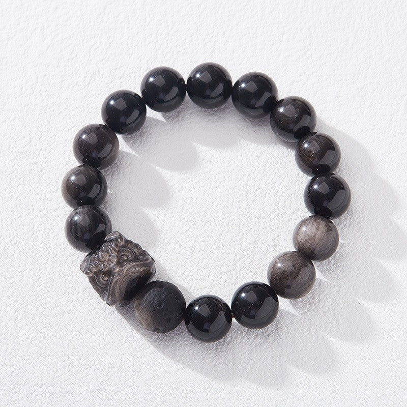 Natural Lion Meteorite Obsidian Bracelet