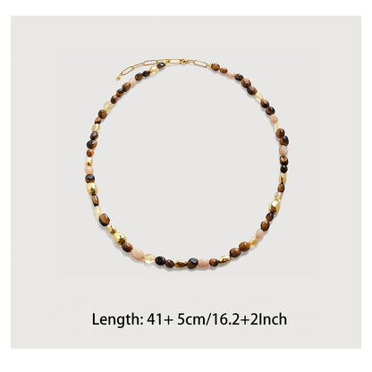 Irregular natural stone tiger eye blue pine bead necklace