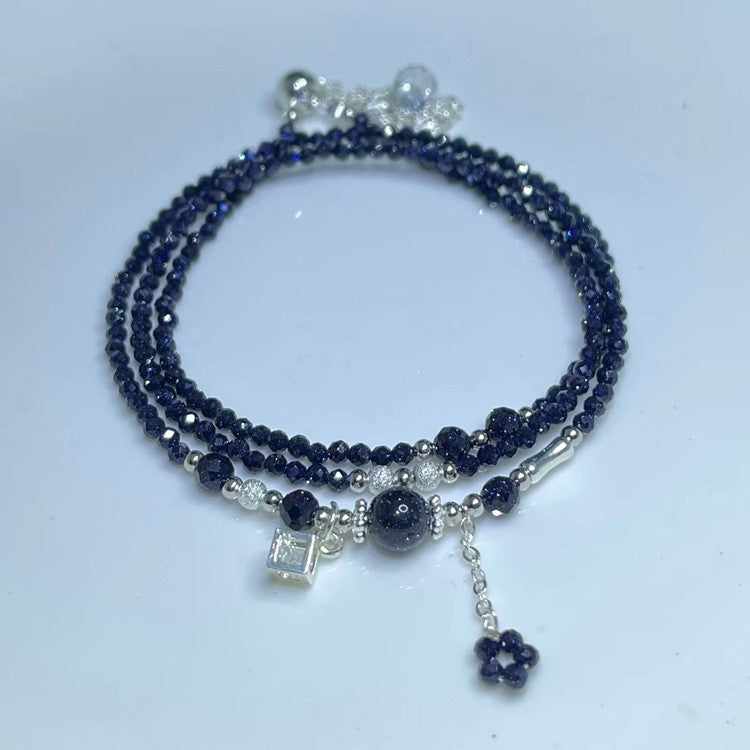 Blue sandstone faceted three-circle bracelet